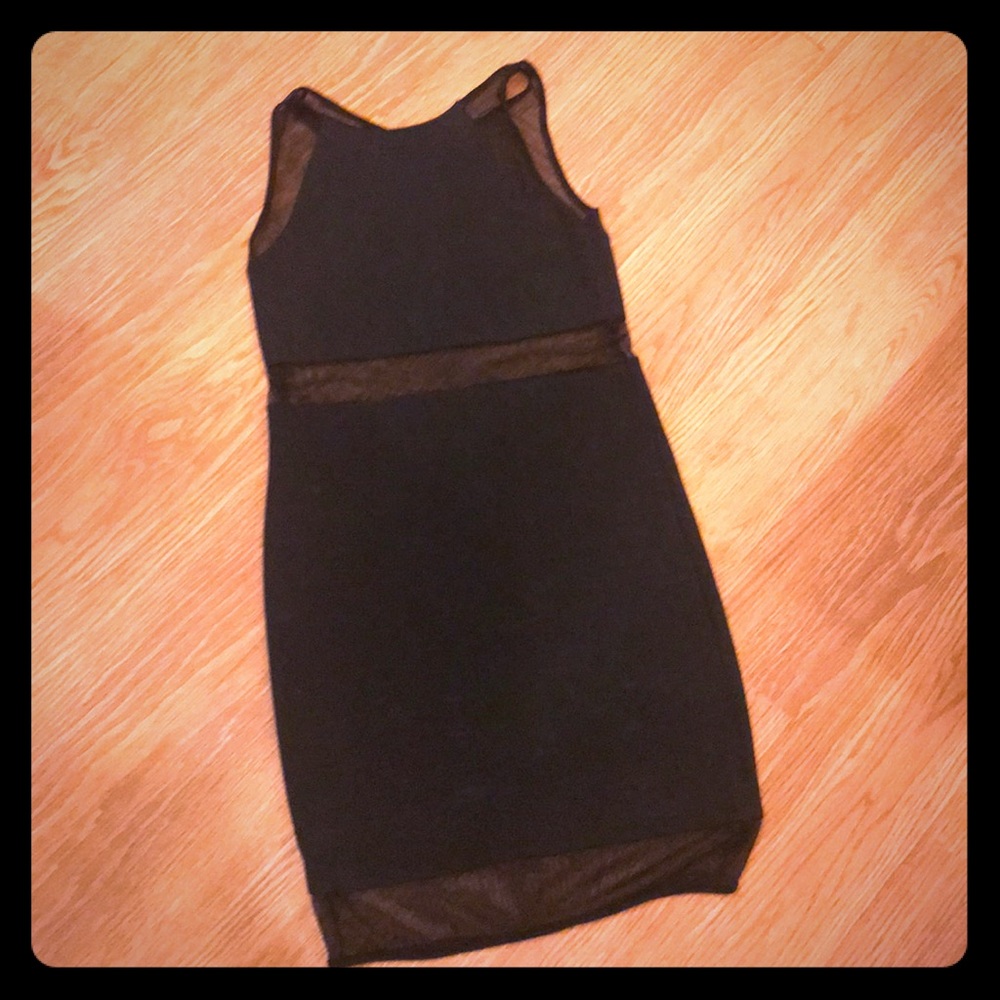 Little black dress with mesh cutouts